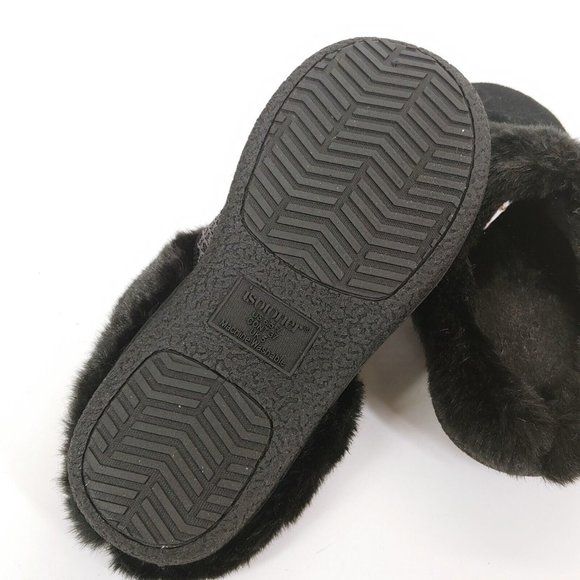 Isotoner Womens Mallory Microsuede Hoodback Slippers Clogs Faux Fur Black 6.5-7 - Picture 5 of 11